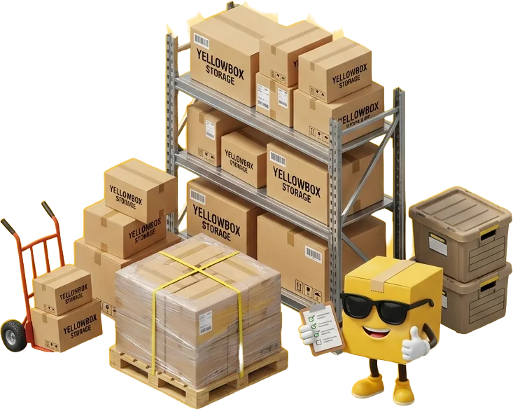 Business storage: shelving rack, parcels and hand truck with Boxo